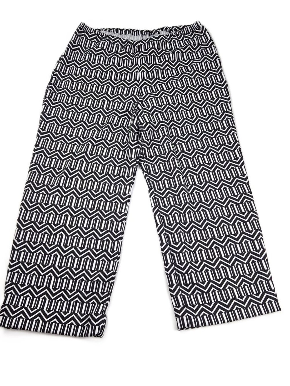 Custom Made Knit Pants Sz XL Black White Geometric Straight Leg Pull On